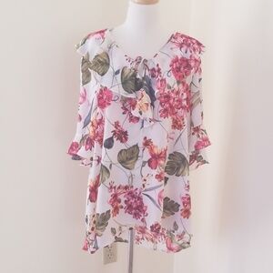 NWT! SHE + SKY floral ruffled sheer size 2X top